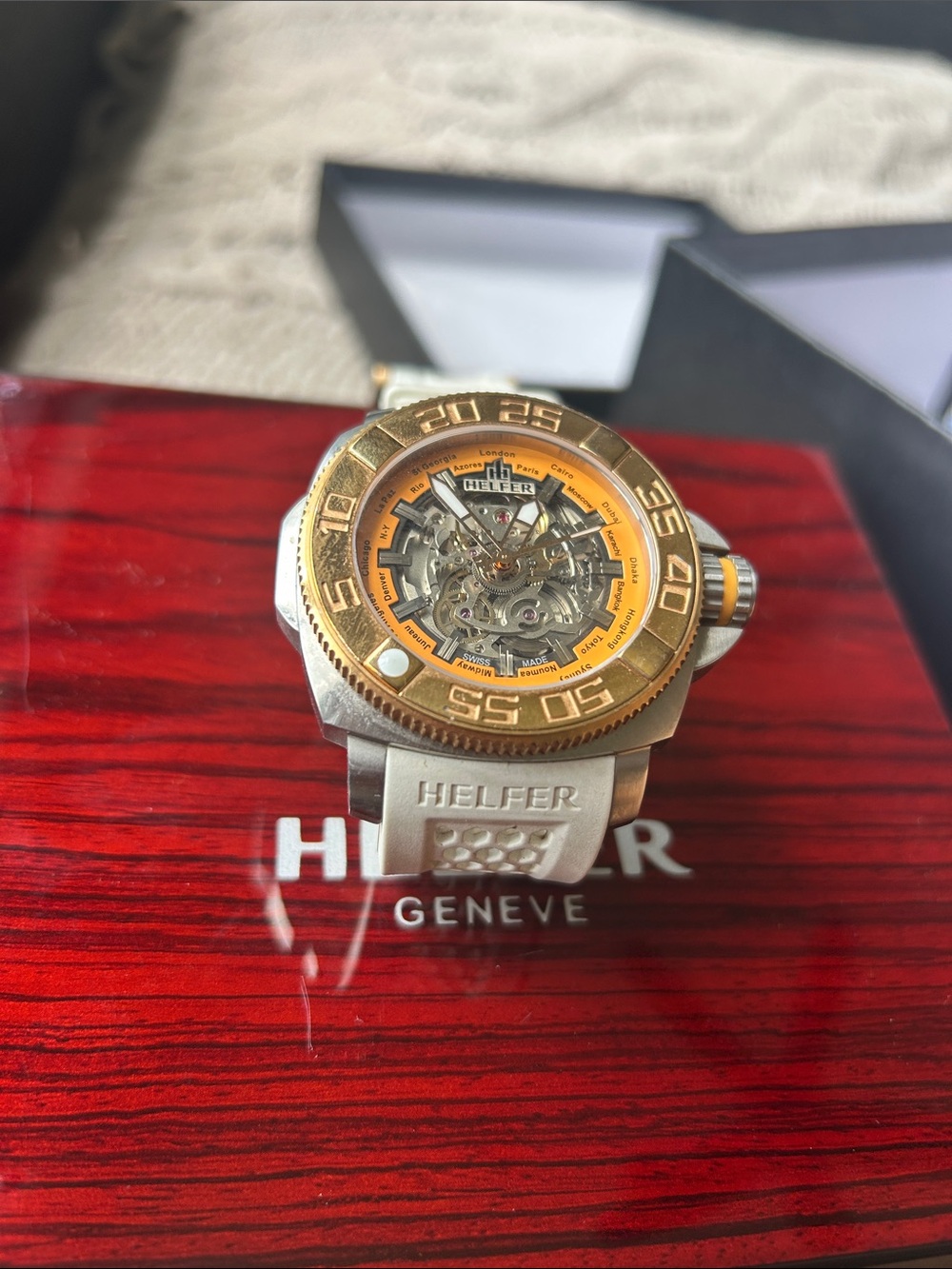 Men's Gold and Silver Skeleton Dive Watch